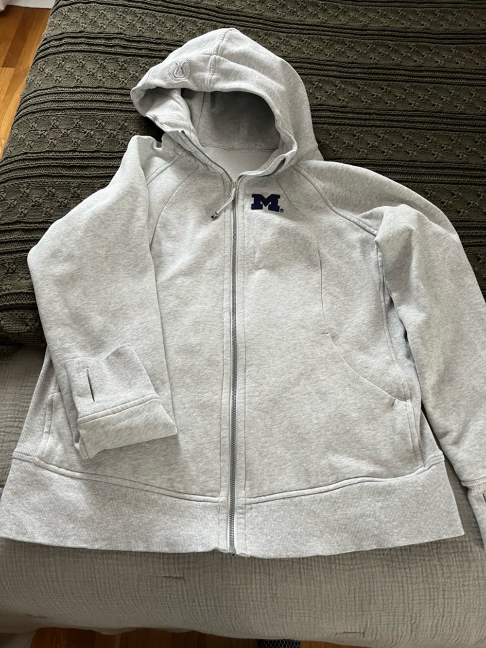 lululemon athletica Light Gray Full-Zip Hoodie with Navy 'M' Patch
